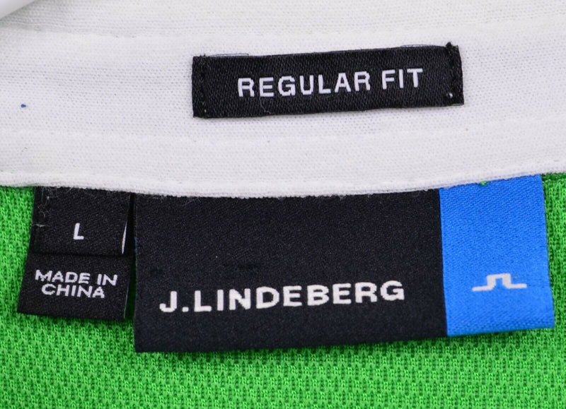 J. Lindeberg Men's Large Regular Fit Tech Mesh Green White Golf Polo Shirt