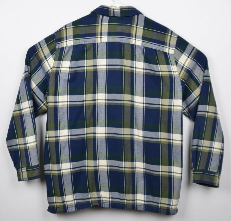 LL Bean Men's Sz Large Fleece Lined Navy Blue Heavyweight Flannel Shirt 298189