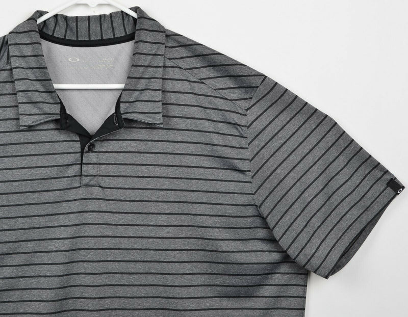 Oakley Men's Sz 2XL Gray Black Striped Golf Polo Shirt