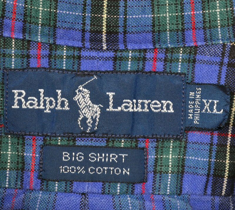 Polo Ralph Lauren Men's XL "Big Shirt" Blue Green Purple Plaid Button-Down Shirt