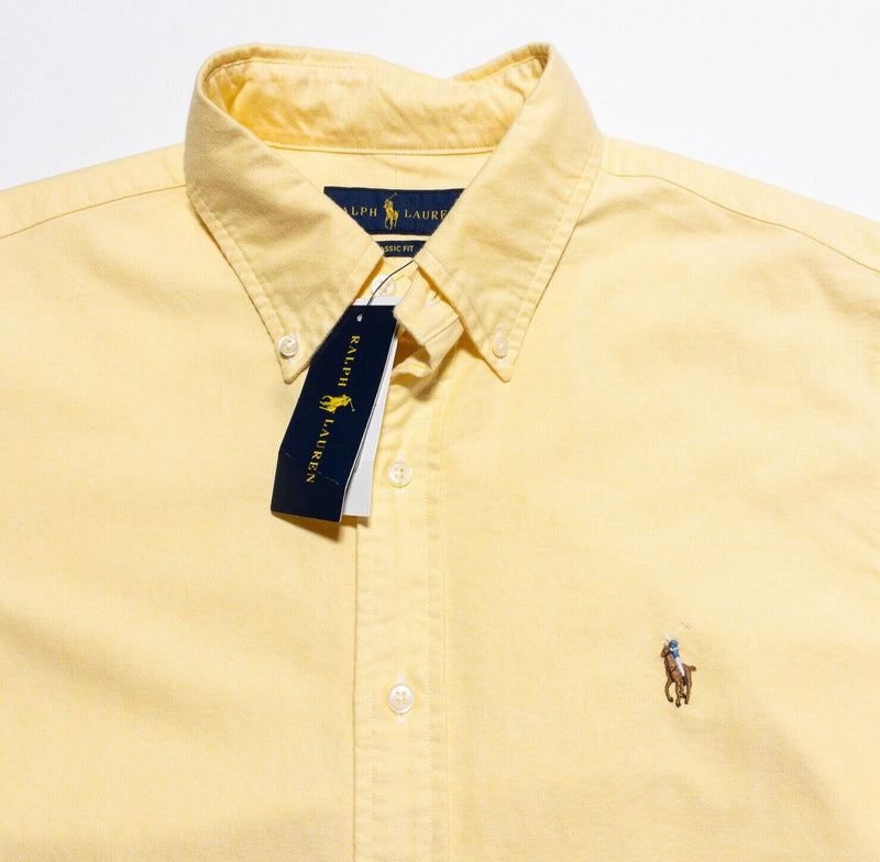 Polo Ralph Lauren Shirt Men's Medium Classic Fit Button-Down Oxford Solid Yellow