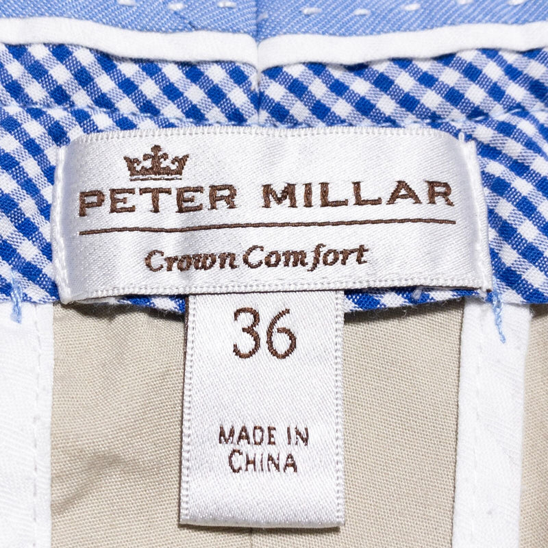 Peter Millar Khaki Chino Shorts Men's 36 Crown Comfort Solid Beige Cotton Blend