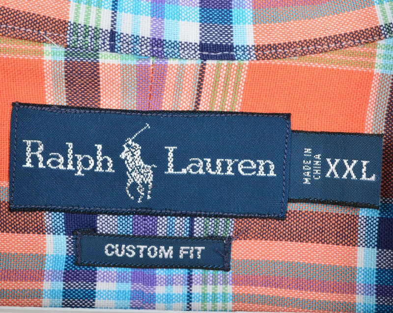 Polo Ralph Lauren Men's 2XL Orange Blue Plaid Pony Button-Down Shirt