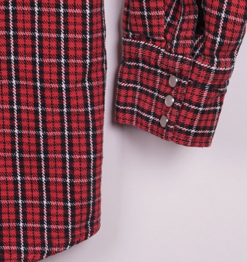 Big Mac Men's XLT Pearl Snap Red Plaid Heavy Flannel JCPenney Workwear Shirt