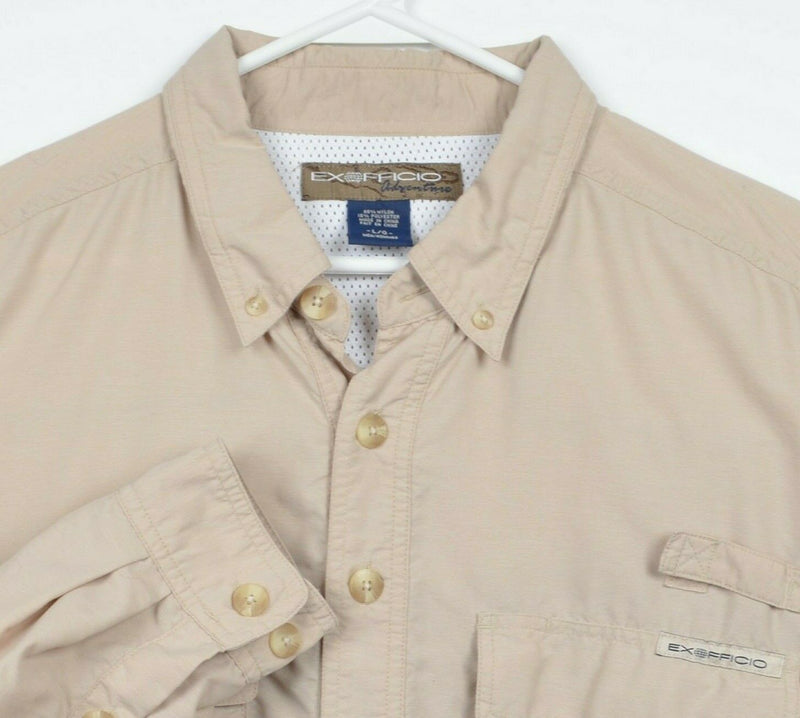 ExOfficio Men's Large Vented Solid Tan Fishing Hiking Long Sleeve Button Shirt