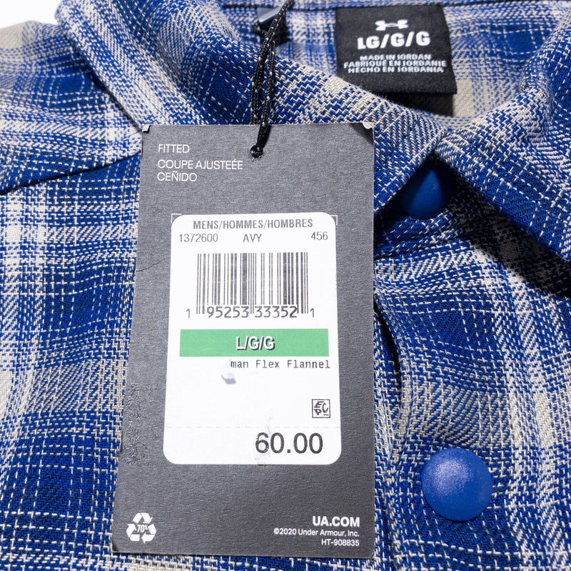 Under Armour Flannel Shirt Men's Large Tradesman Flex Blue Plaid Vented