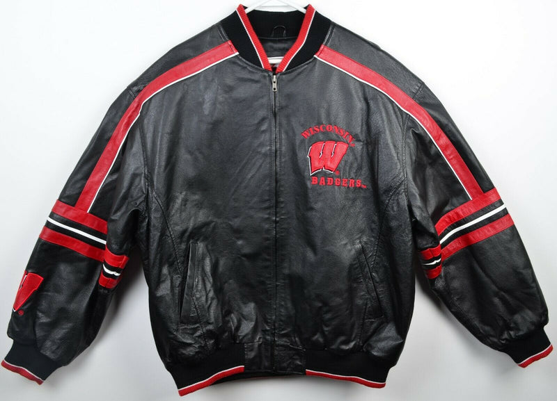 Wisconsin Badgers 100% Leather Black Red 58 Sports Bomber Jacket Men's XL