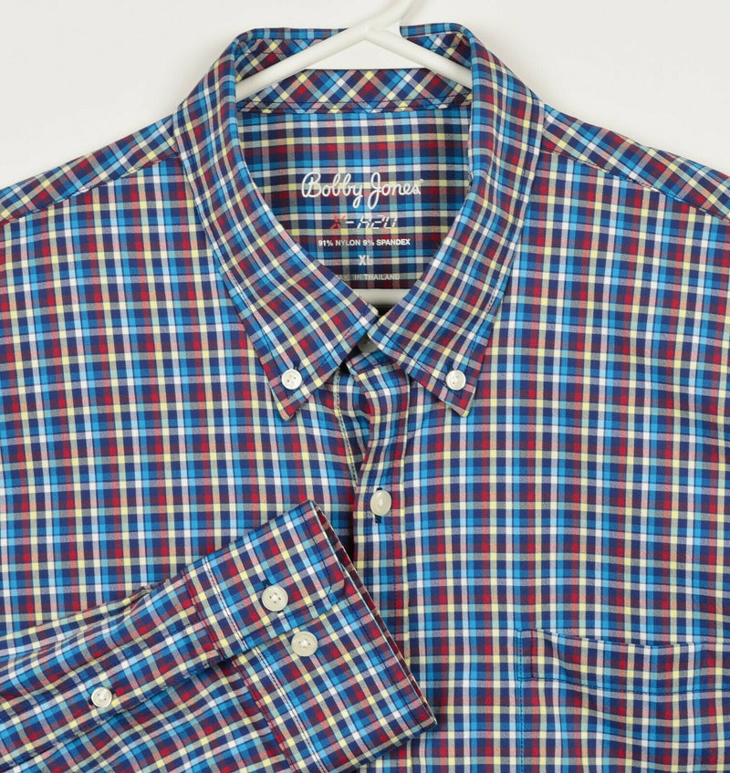 Bobby Jones X-H2O Men's XL Nylon Stretch Plaid Check Button-Down Shirt