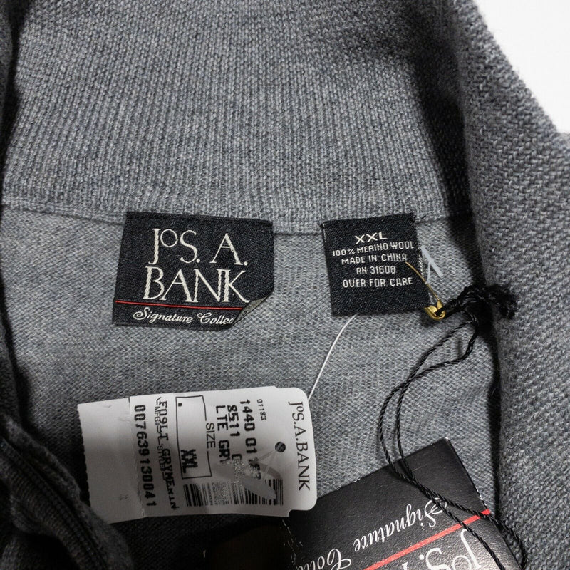 Jos. A. Bank Sweater Men's 2XL Merino Wool Gray 1/4 Zip Mock Neck Pullover