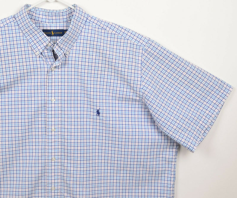 Polo Ralph Lauren Men's 2XB (2XL Big) Blue Pink Plaid S/S Button-Down Shirt