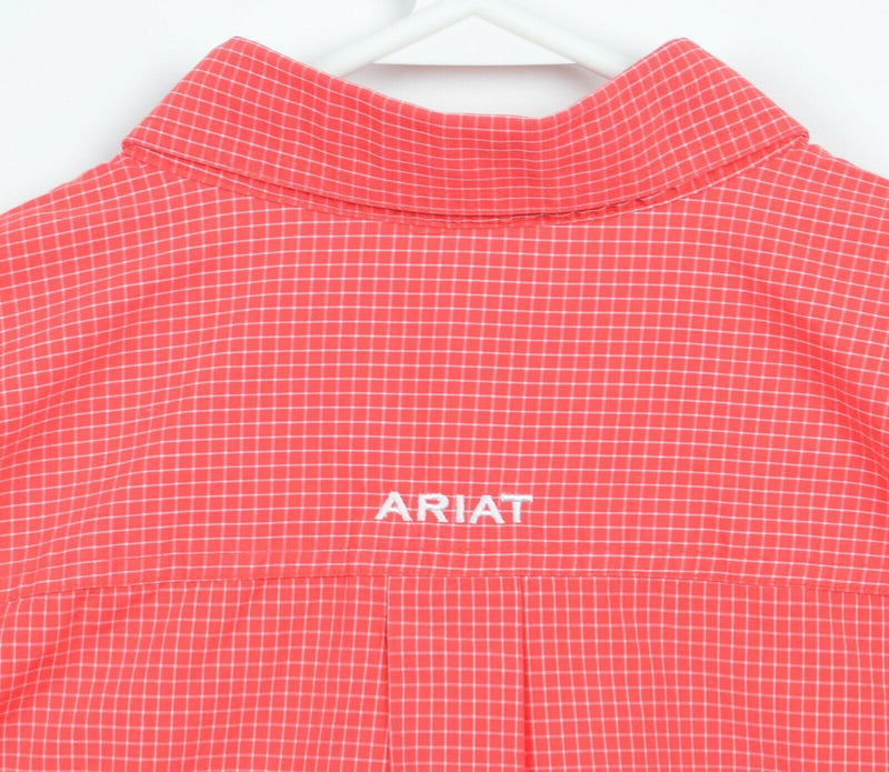 Ariat Pro Series Men's Large Peach Orange Check Western Button-Down Shirt STAINS