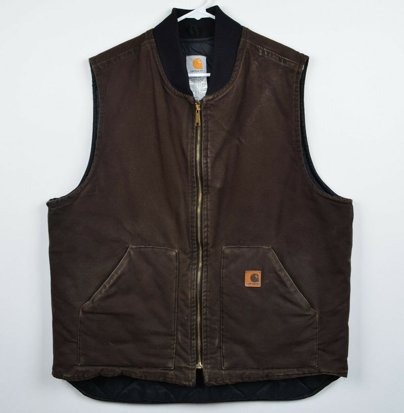 Carhartt Men's XLT Quilt Lined Brown Sandstone Duck Zip Arctic Vest V02 DKB