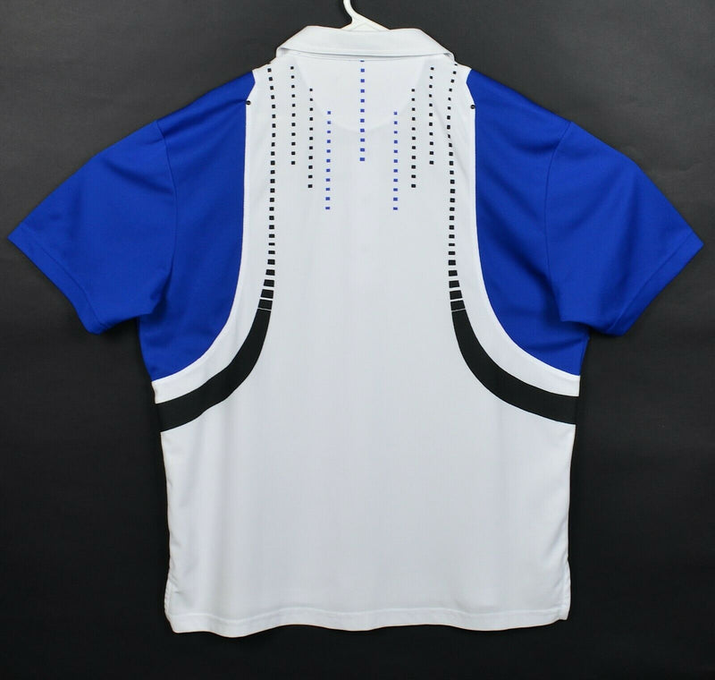 Jamie Sadock Men's Large Snap-Front Blue White Geometric Wicking Golf Polo Shirt