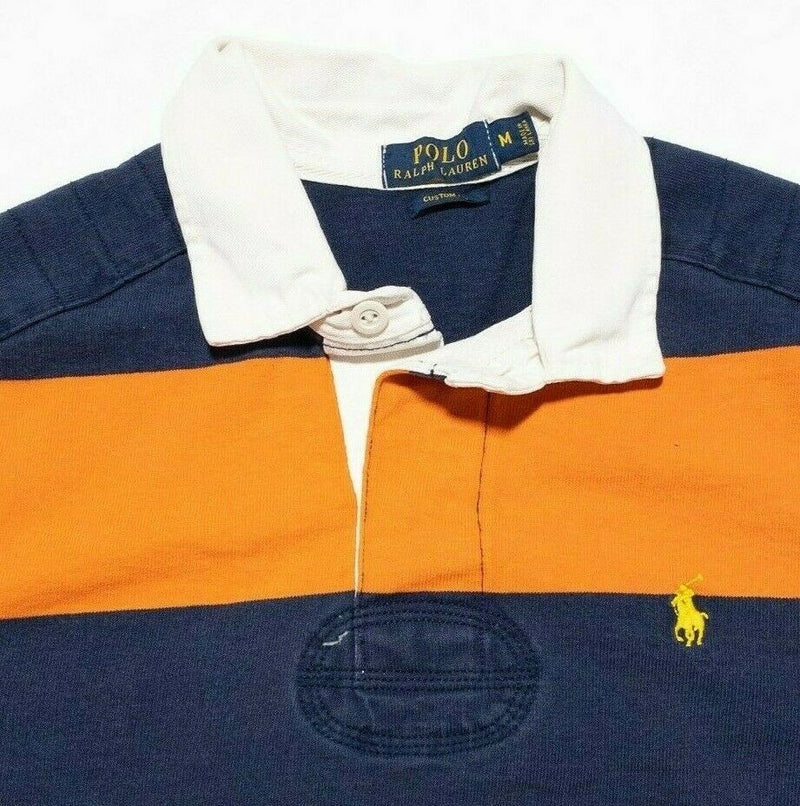 Polo Ralph Lauren Rugby Orange Blue Chunky Stripe Padded 90s Shirt Men's Medium