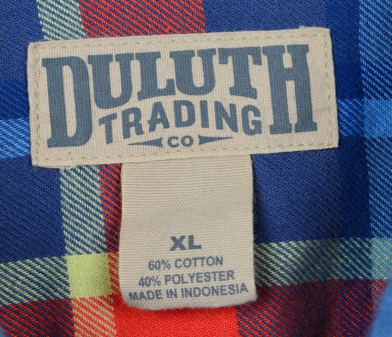 Duluth Trading Co Men's XL Cotton Poly Blend Orange Blue Plaid Flannel Shirt