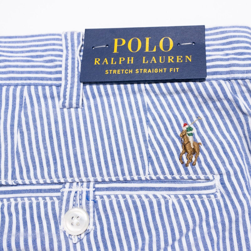 Polo Ralph Lauren Pants Men's 36x34 Stretch Straight Fit Blue Stripe Seersucker