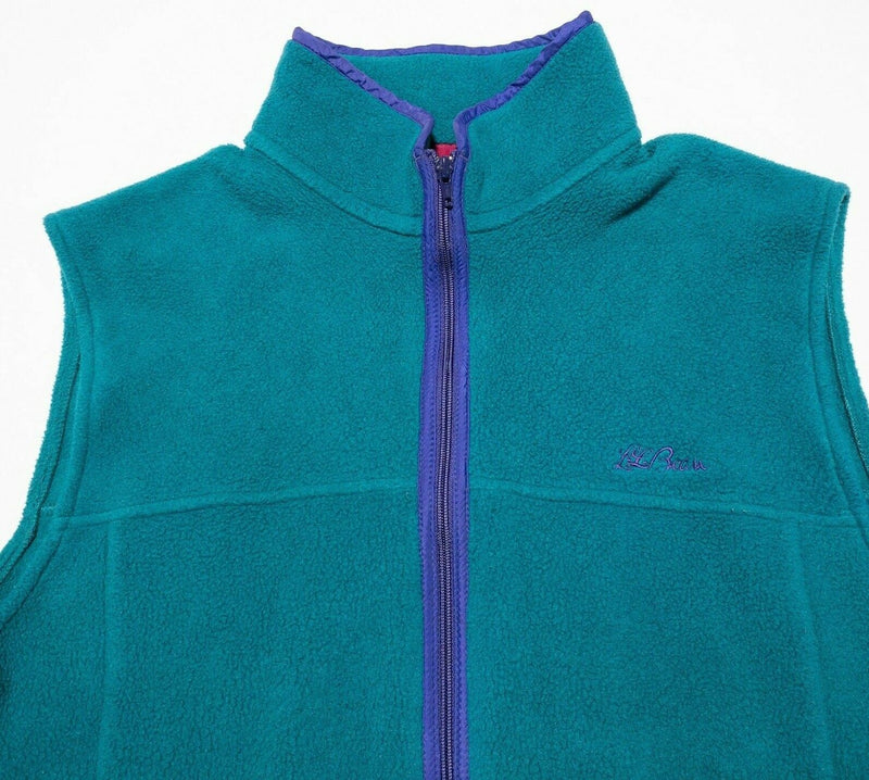 L.L. Bean Vintage 90s Fleece Vest Full Zip Teal Blue Script Logo USA Men's Large