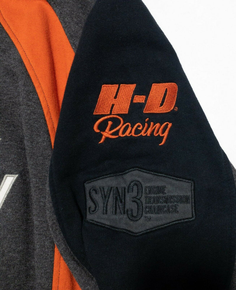 Harley-Davidson Racing Full Zip Hooded Sweatshirt Men's 2XL Gray Orange STAINED