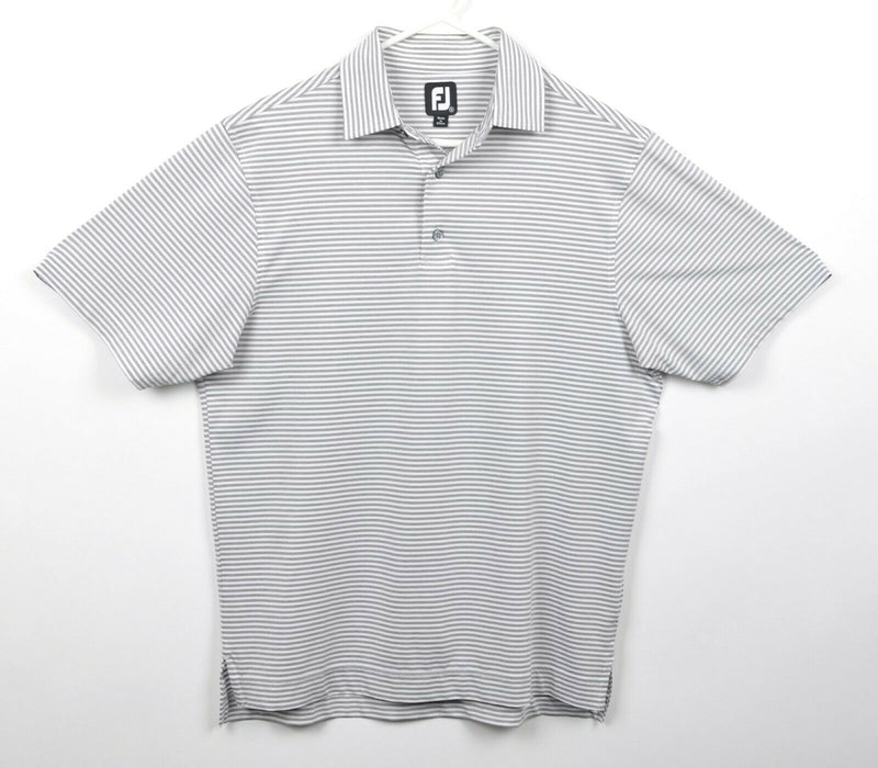 FootJoy Men's Sz Small Gray White Striped FJ Performance Golf Polo Shirt