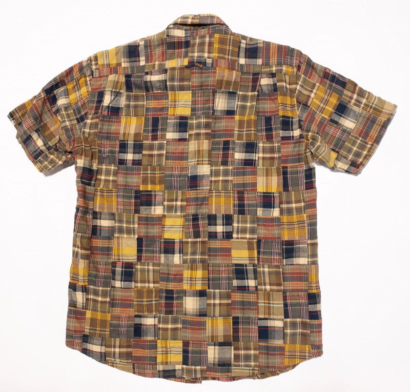 Orvis Patchwork Shirt Large Men's Plaid Quilted Colorful Button-Down Vintage 90s