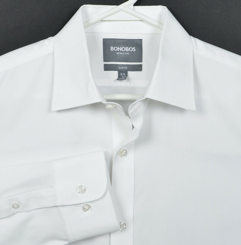 Bonobos Wrinkle Free Men's 16.5/36 Slim Fit Solid White Button-Front Dress Shirt