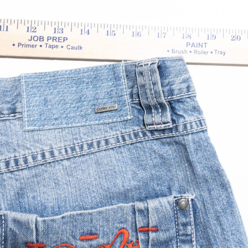 Vintage Pelle Pelle Denim Shorts Men's 38 Blue Distressed Washed Patches Y2K