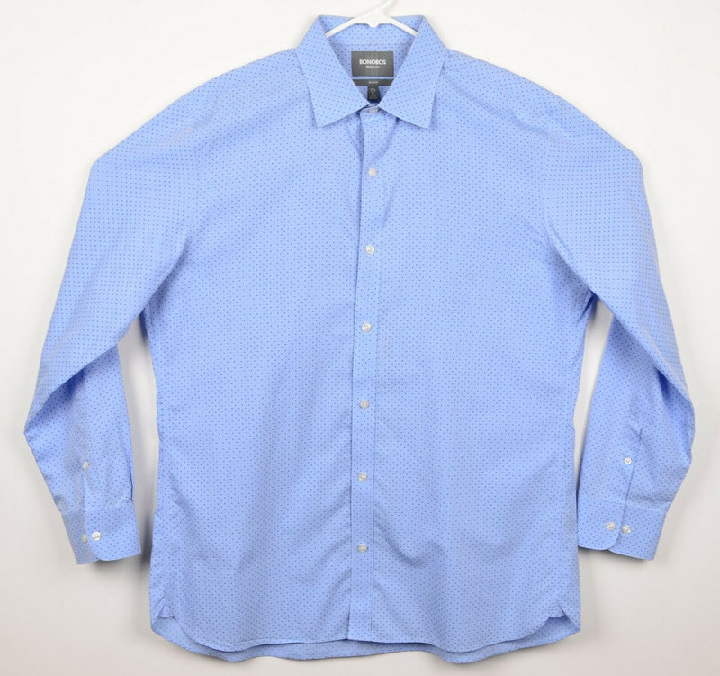 Bonobos Wrinkle-Free Men's Sz 17.5/36 Slim Fit Blue Polka Dot Dress Shirt