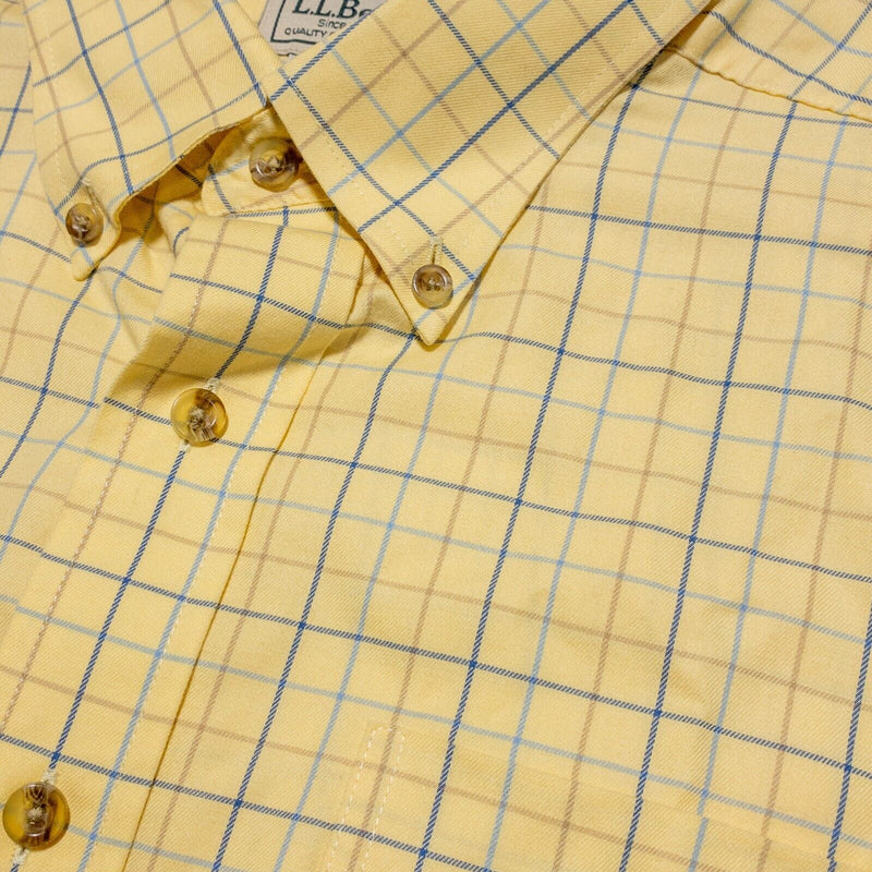 L.L. Bean Shirt LT Large Tall Men's Wrinkle-Free Twill Yellow Plaid Long Sleeve