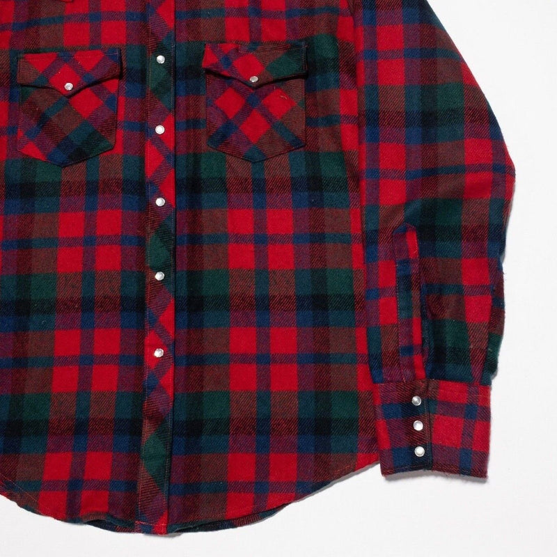 Youngbloods Pearl Snap Shirt Men's Large Flannel Vintage 80s Red Plaid Western