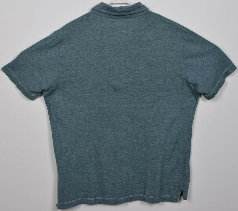 Billy Reid Men's XL Green/Blue Striped Designer Short Sleeve Pocket Polo Shirt