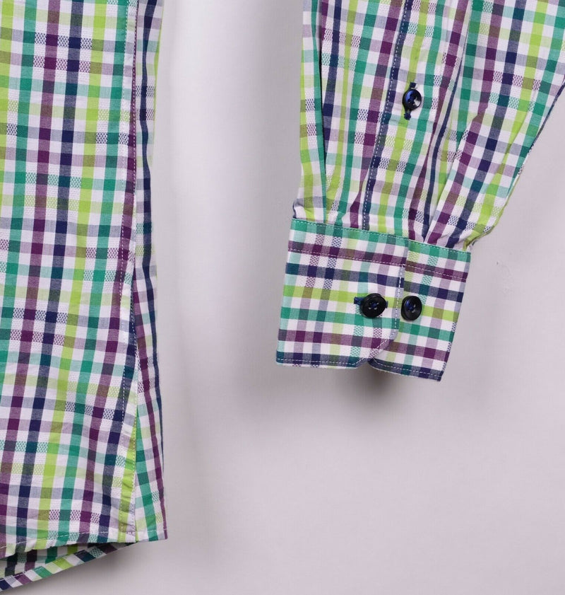 Unsimply Stitched Men's Sz XL Green Purple Plaid Check Long Sleeve Shirt