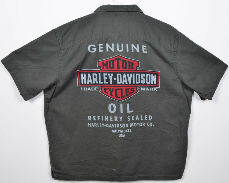 Harley-Davidson Men's 2XL Oil Logo Gray Garage Mechanic Biker Button-Front Shirt