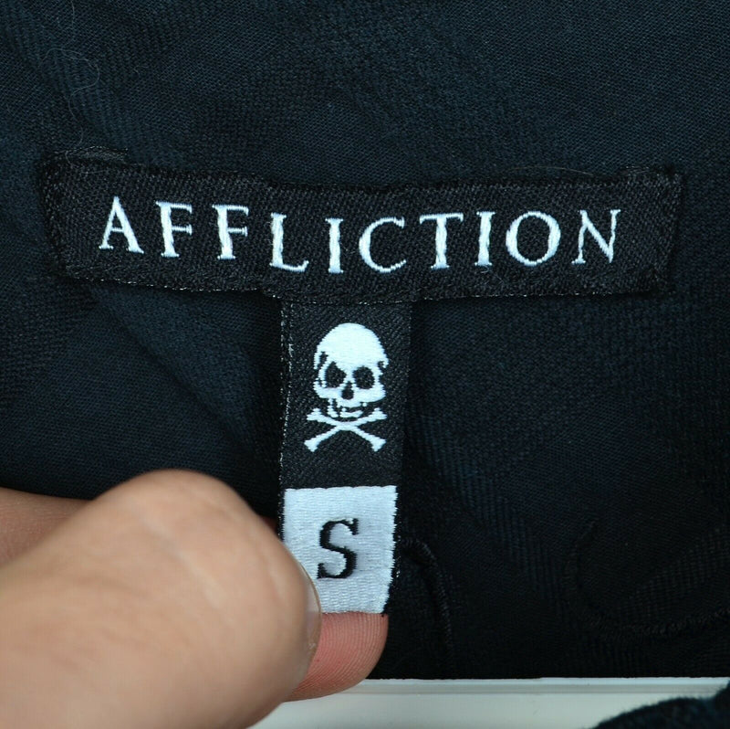 Affliction Men's Small Cross Rivet Black Tribal Rockabilly Button-Front Shirt