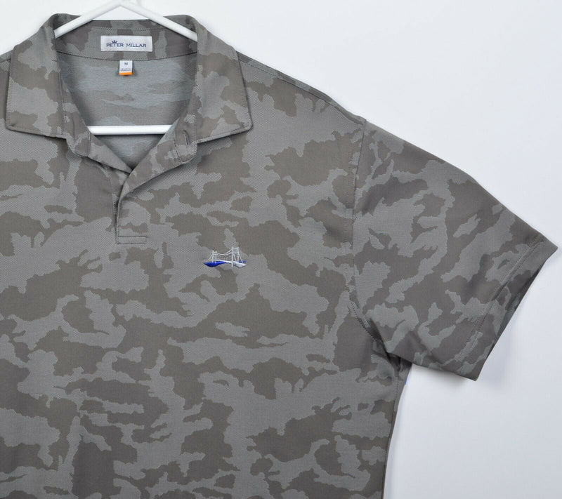 Peter Millar Crown Sport Men's Medium Gray Camouflage Wicking Golf Polo Shirt