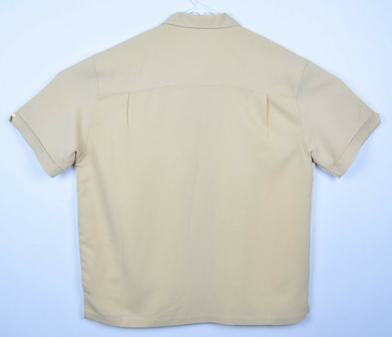 Cubavera Men's Sz XL Bowling Panel Rayon Blend Tan White Camp Shirt