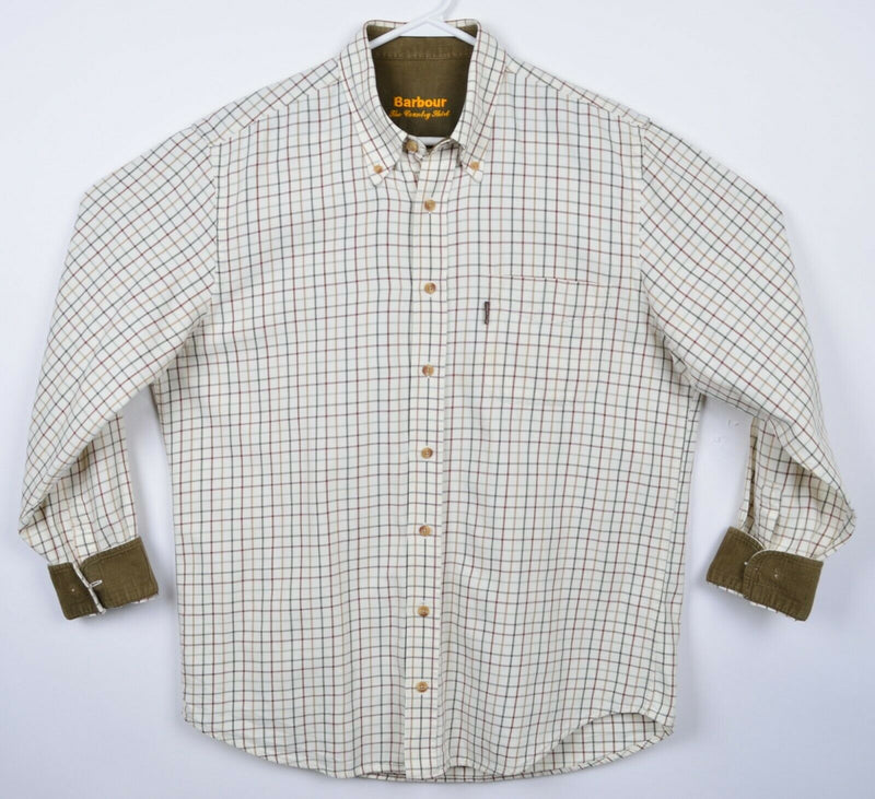 Barbour Men's Medium "The Country Shirt" Beige Plaid Flip Cuff Button-Down Shirt