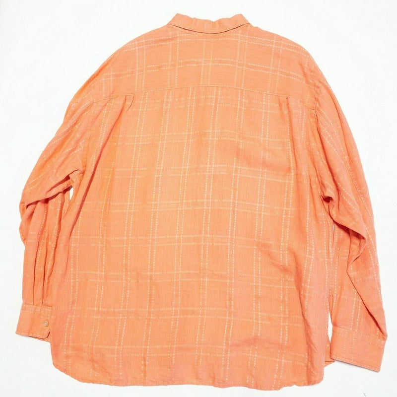 Tommy Bahama Linen Shirt Orange Plaid Long Sleeve Button-Front Men's 2XL