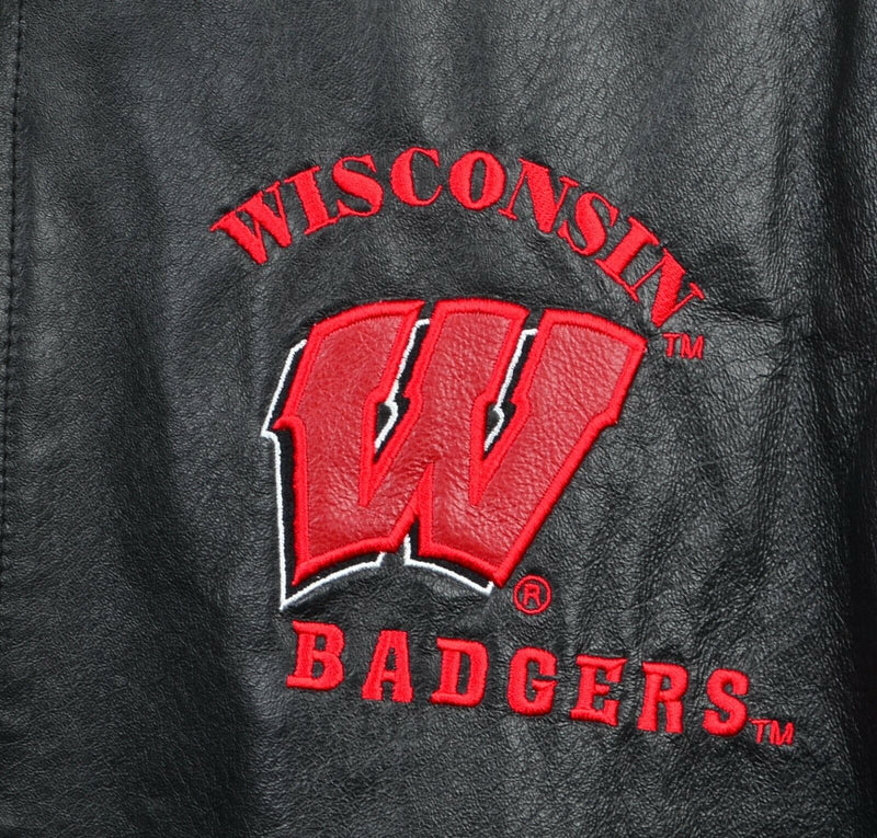 Wisconsin Badgers 100% Leather Black Red 58 Sports Bomber Jacket Men's XL