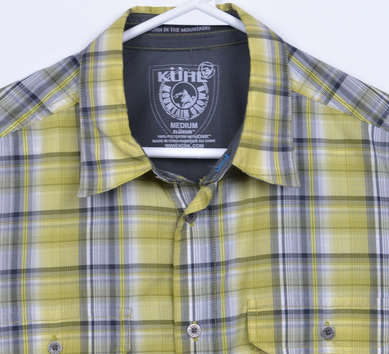 Kuhl Eluxur Men's Medium Green Gray Plaid Hiking Travel S/S Button-Front Shirt