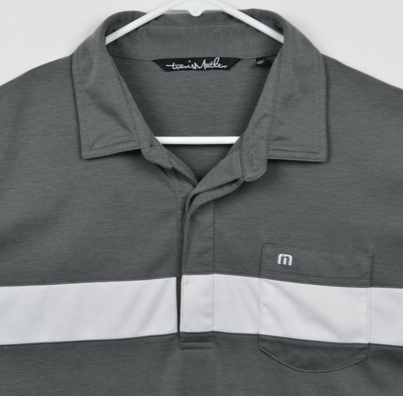 Travis Mathew Men's Sz Large Gray White Striped Golf Pocket Polo Shirt