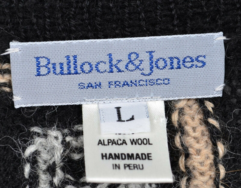 Bullock & Jones Men's Large 100% Alpaca Wool Black Geometric Handmade Sweater