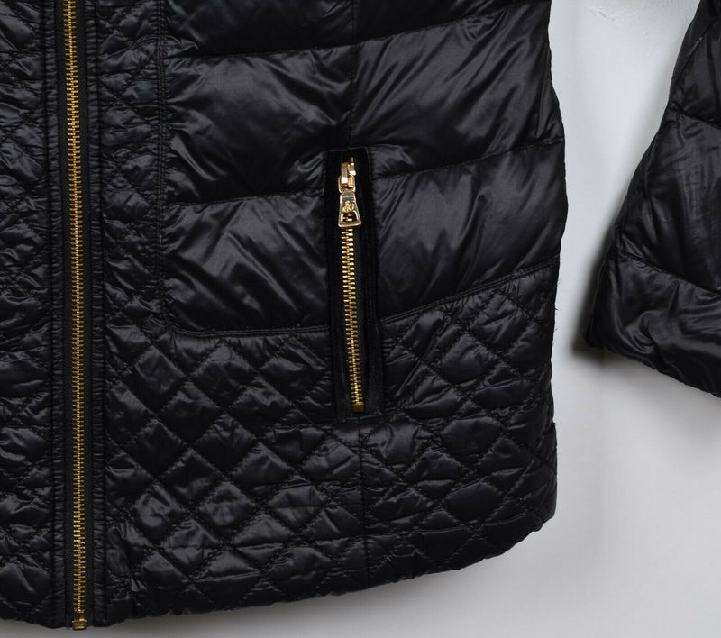 Sam Edelman Women's Down Puffer Black Gold Full Zip Hooded Jacket