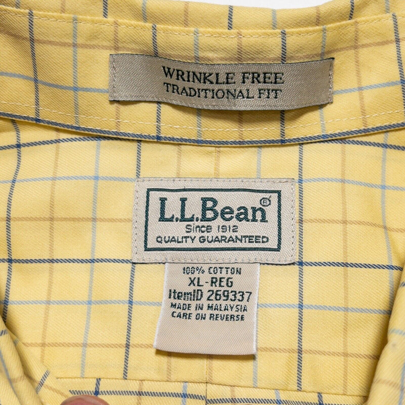L.L. Bean Shirt XL Men's Long Sleeve Wrinkle Free Button-Down Yellow Plaid