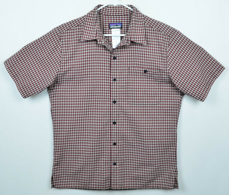 Patagonia Men's Sz Medium Seersucker Organic Cotton Poly Blend Red Plaid Shirt