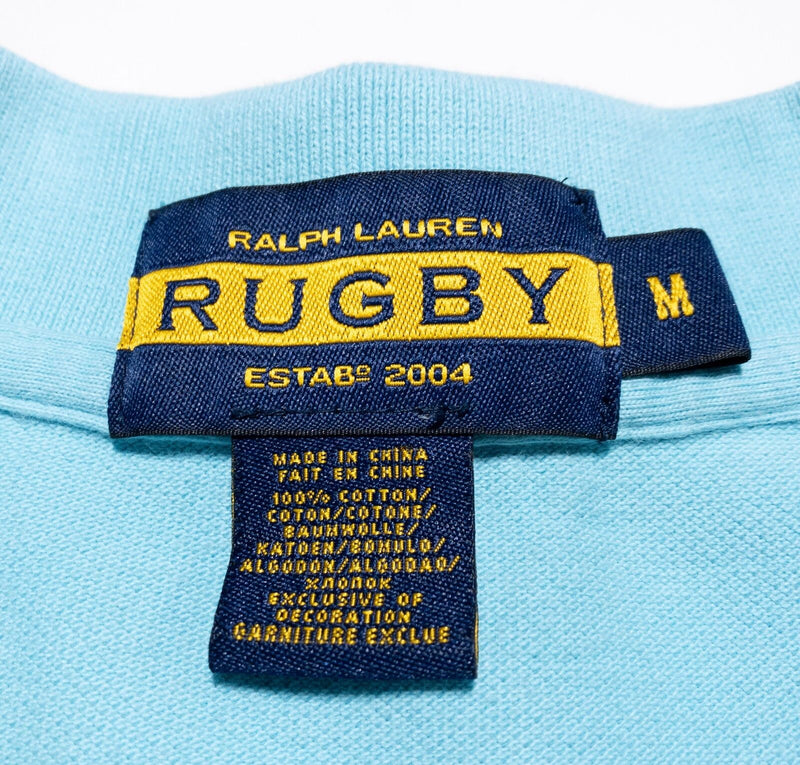 Ralph Lauren Rugby Skull Logo Polo Men's Medium Solid Light Blue Crossbones