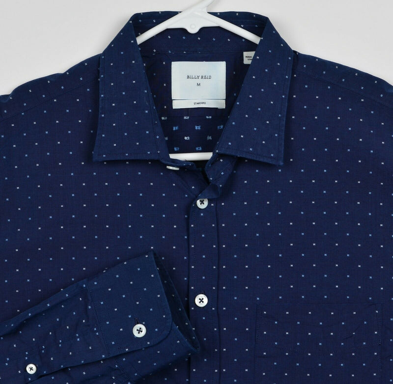 Billy Reid Men's Sz Medium Navy Blue Polka Dot Made in Italy Button-Front Shirt