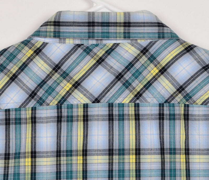 Pendleton Men's Sz XL "Wave Shirt" Turquoise Yellow Plaid Short Sleeve Shirt