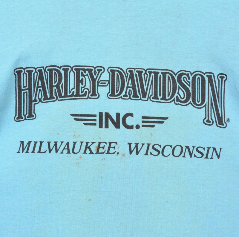 Vintage 80s Harley-Davidson Men's XL 85th Anniversary (1988) Aqua Blue T-Shirt