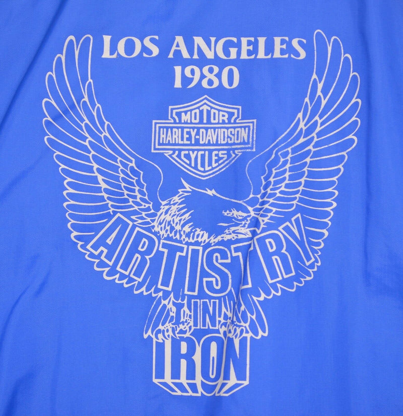 Vintage '80 Harley Davidson Medium Blue Bomber Jacket Los Angeles Eagle Holloway