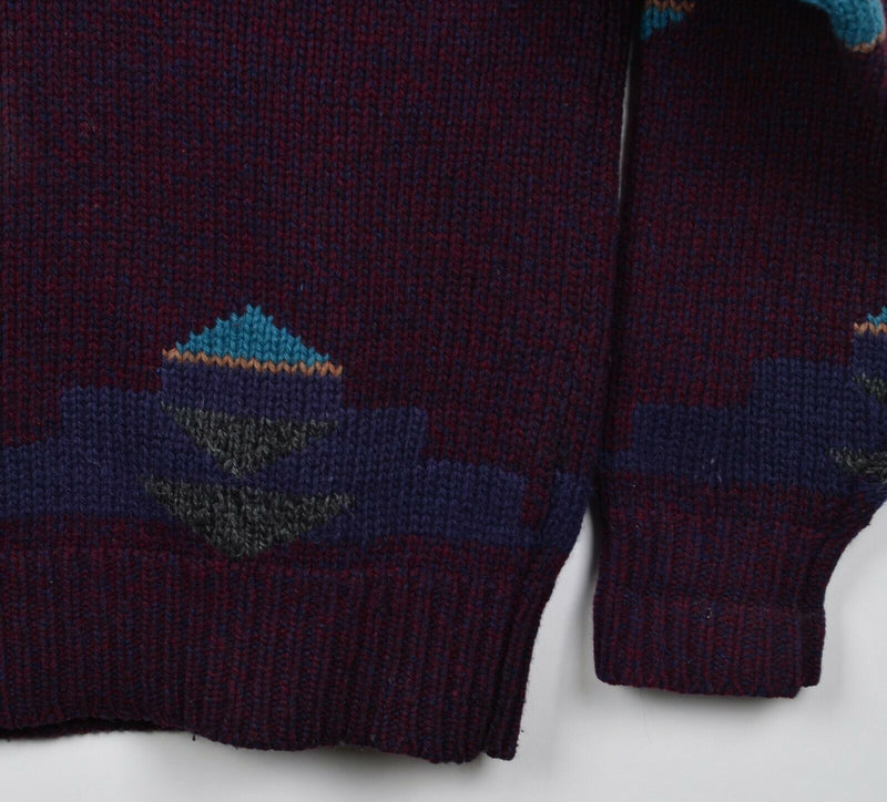 Vintage 90s Eddie Bauer Men's Large Aztec Southwest Wool Blend Maroon Sweater